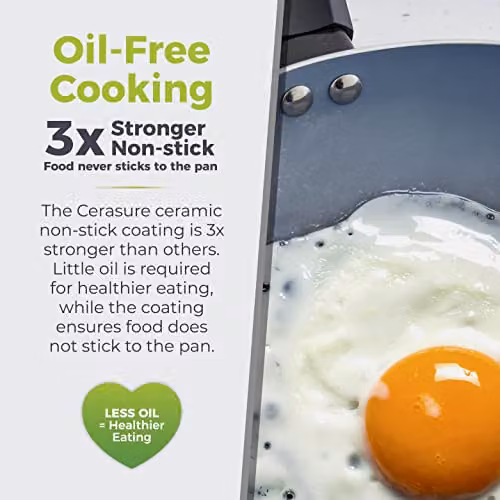 Tower T80300 Cerasure Induction Frying Pan Non-Stick 2 Piece Set, Grey, Ceramic Coating, 20 cm and 28 cm – 4