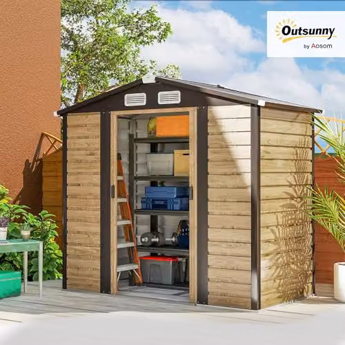 Outsunny Metal Garden Shed with Lock and Foundation Kit in Sand – 2
