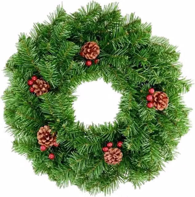Premier Round Christmas Berries and Cones Wreath in Dark Green