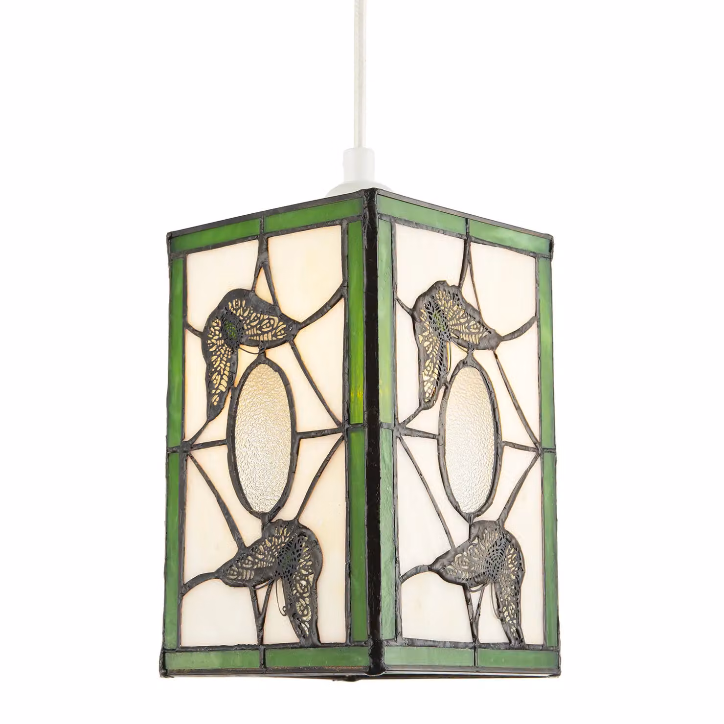 Happy Homewares Traditional Tiffany Lantern Pendant Lighting Shade with Butterflies in Green Glass – 2