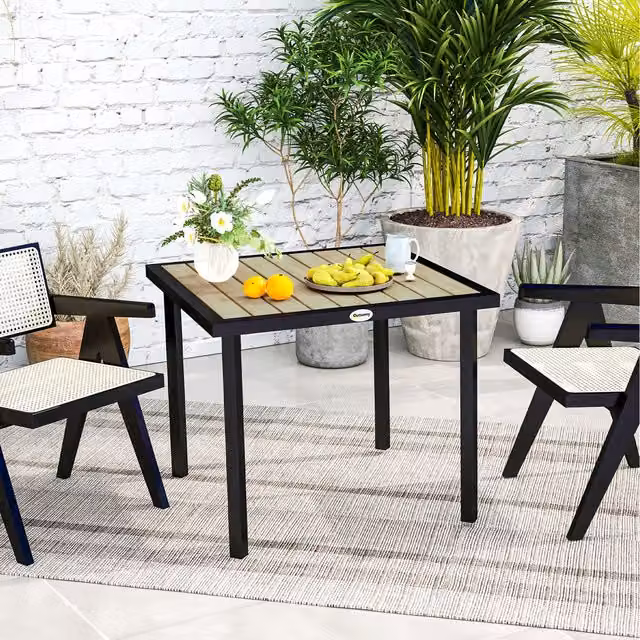 Outsunny Brown Slatted Garden Table for 4 People with 54mm Parasol Hole
