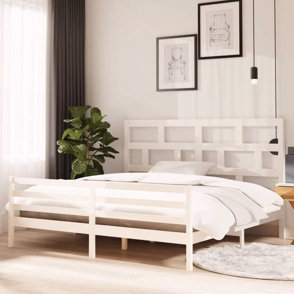 Berkfield Home White Solid Wood Pine Bed Frame 200 x 200 cm – 2