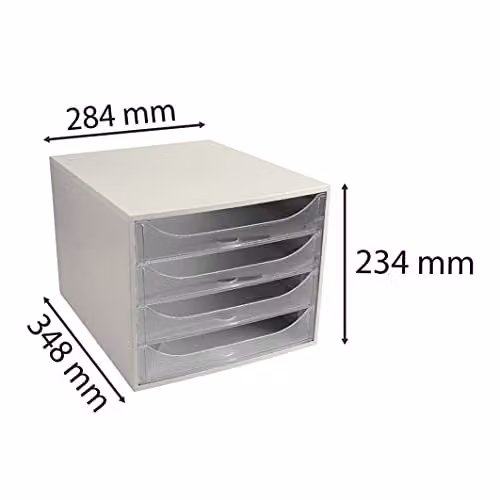 Exacompta EcoBox Stackable 4-Drawer Document Set for A4+ Documents, Clear and White, W/D/H: 24.8 x 28.4 x 23.4 cm – 2