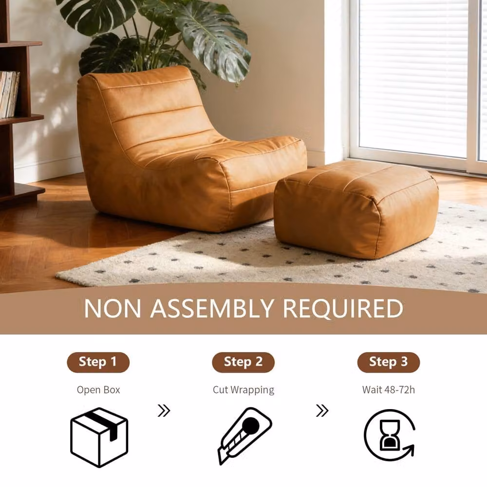 Matteo Brown Faux Leather Lazy Lounge Sofa Set with Matching Ottoman – 4