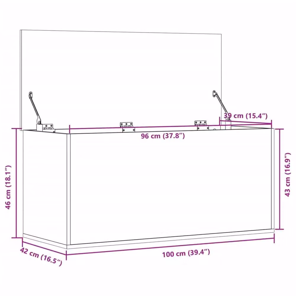 Berkfield Home Grey Sonoma Storage Box in Engineered Wood W/D/H: 100 x 42 x 46 cm – 2