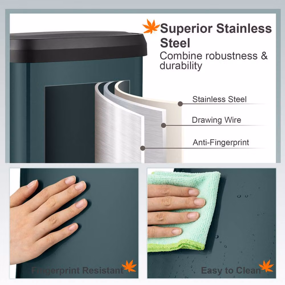 Gymax 50L Stainless Steel Corner Step Trash Can with Soft Close and Odour Filter in Dark Green – 7