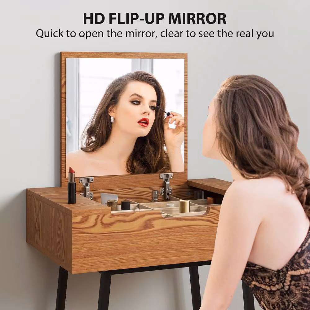 STILVORA Dressing Table with Flip-Up Mirror and 16 Compartments in Brown and Black – 3