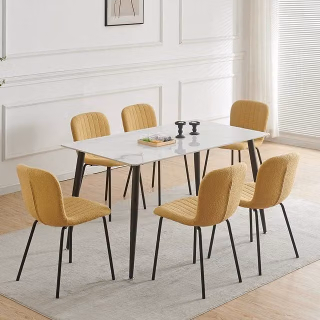MCC Direct Bella Luxe Set of 6 Yellow Teddy Faux Fur and Bouclé Dining Chairs with Metal Legs