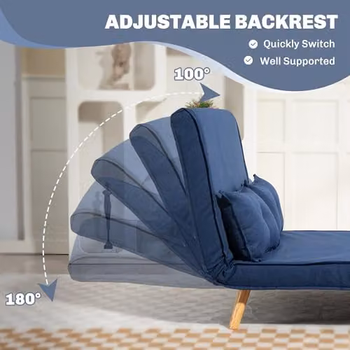 HOMCOM 2 Seater Click Clack Convertible Sofa Bed in Blue – 5