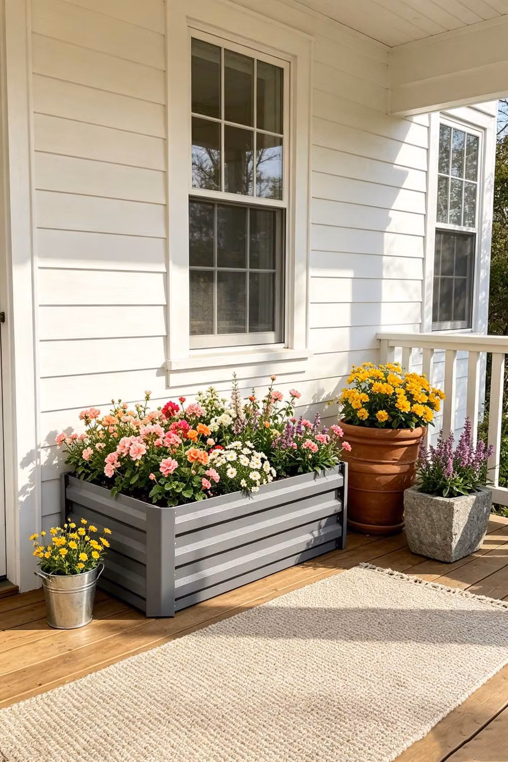 ExtraStar Rectangular Galvanised Steel Raised Garden Bed in Grey, W/D/H: 90 x 90 x 30 cm – 2