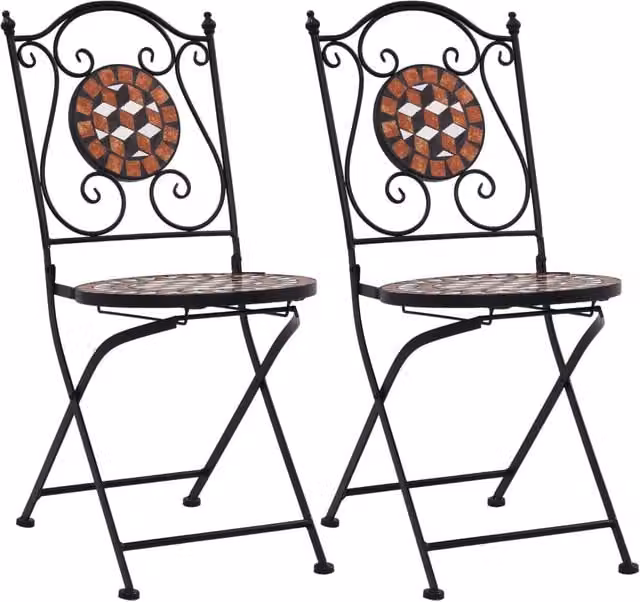 Berkfield Home Mosaic Bistro Chairs, Set of 2, Brown Ceramic and Metal with Geometric Design – 1
