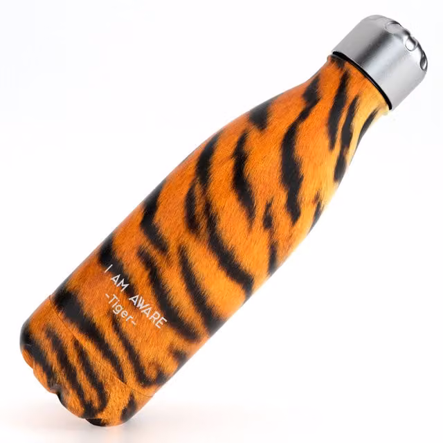 Tadge Insulated Stainless Steel Water Bottle, Tiger Design, Orange, 355 ml