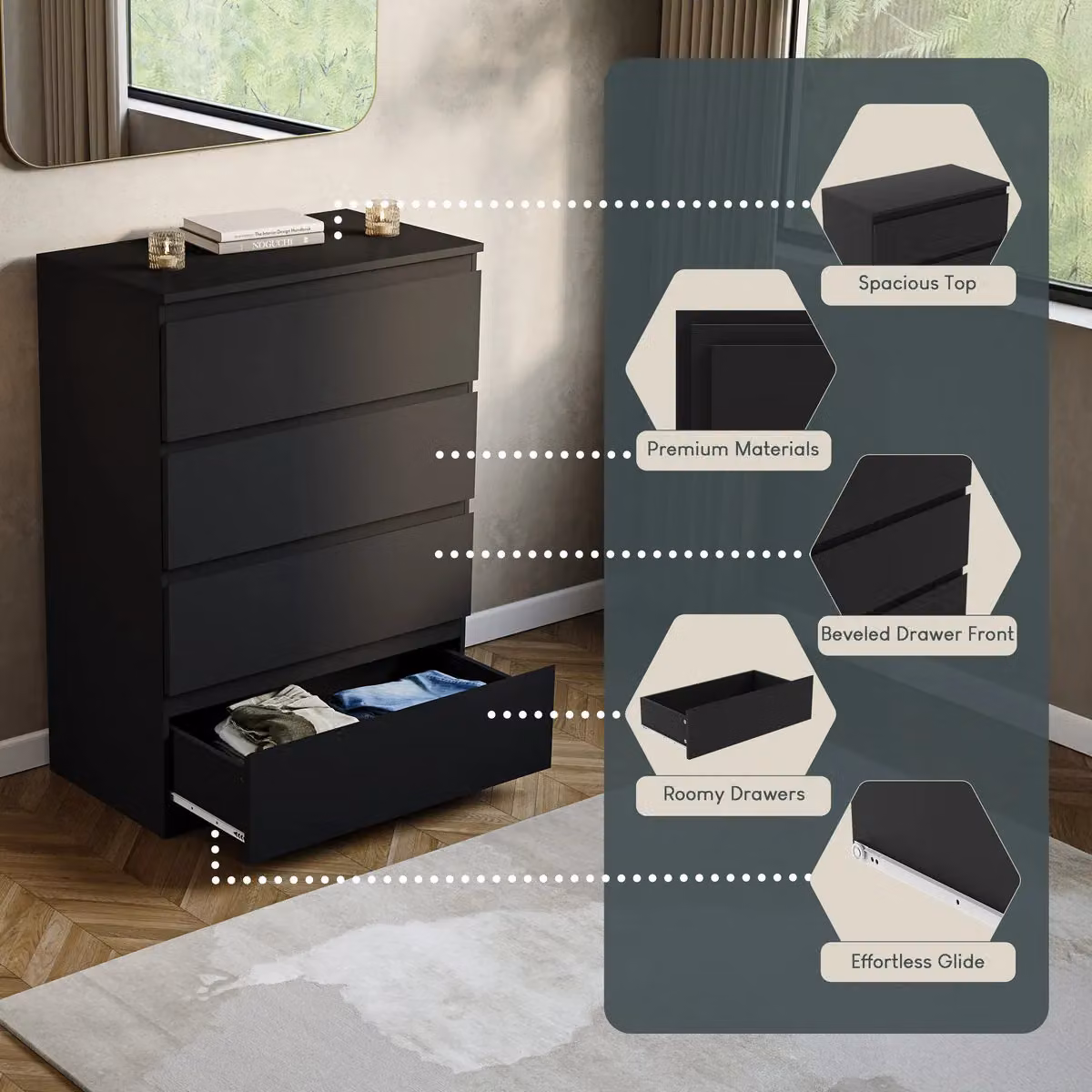 Vida Designs Denver 4 Drawer Chest of Drawers in Black – 5