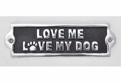 Minster Love Me Love My Dog Black Metal Wall Plaque W/H/D: 20 x 6 x 1 cm