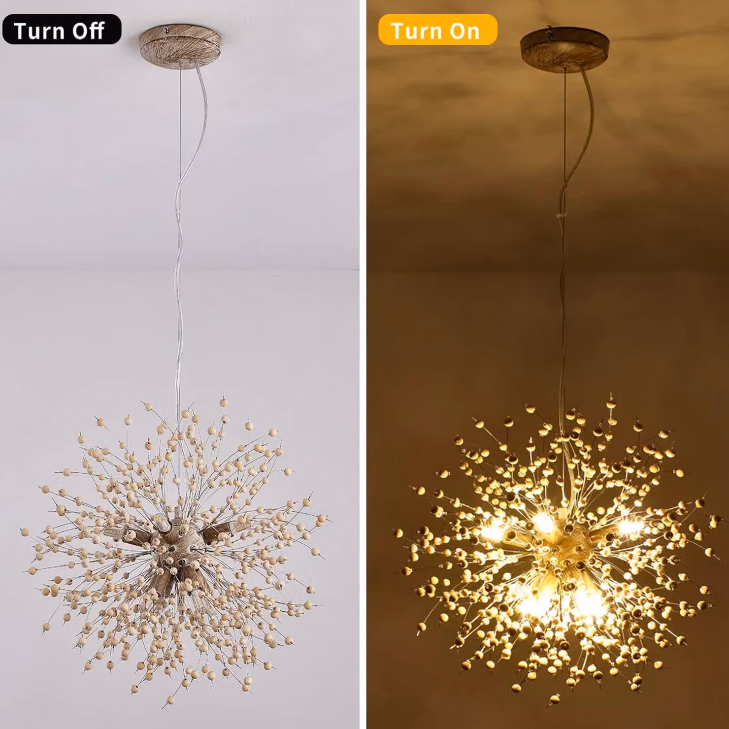 Garwarm 8-Light Dandelion Chandelier with Brown Wooden Beads and Adjustable Height – 3