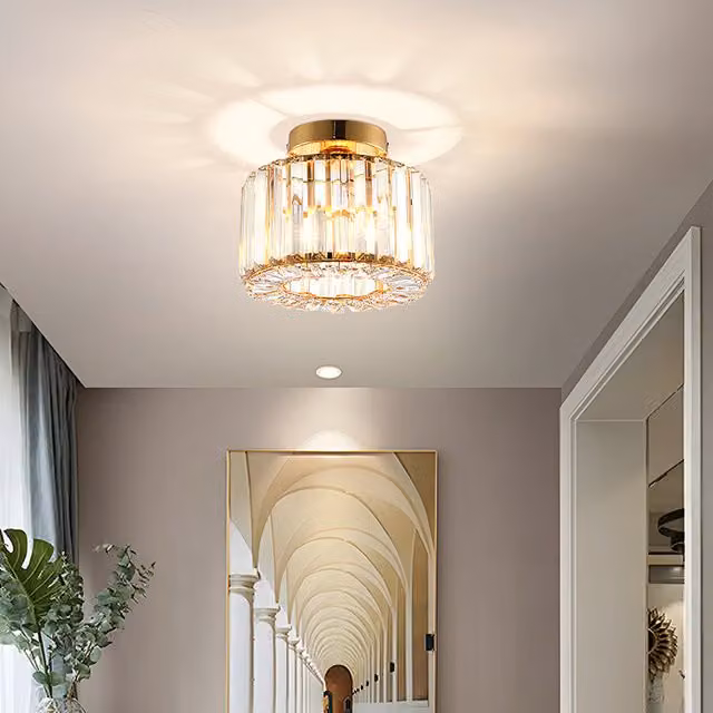 Living Star Modern Crystal Mount Ceiling Light in Gold