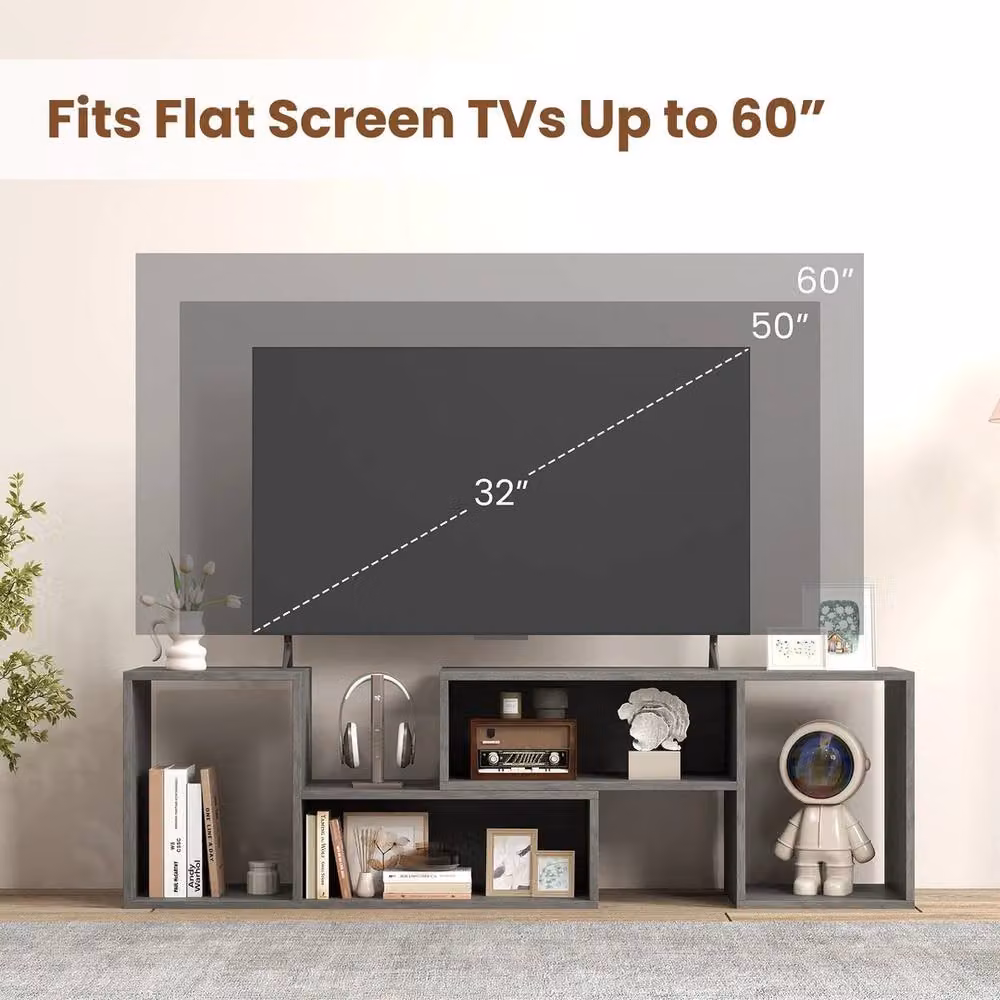 Havendro Grey 2-Piece Modern Minimalist Wood TV Entertainment Stand – 3