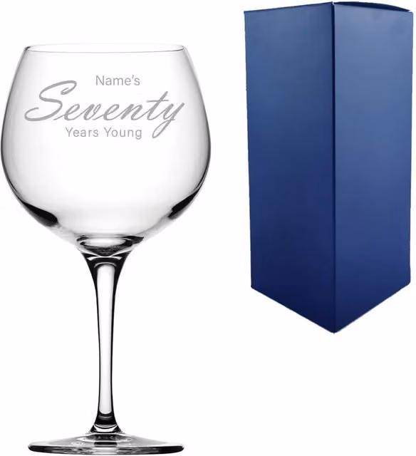 Uniqueful Personalised 70th Birthday Primeur Gin Cocktail Glass, Transparent
