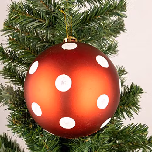 Shatchi 6-Piece Shatterproof Polka Dot Christmas Baubles in Red and White, 60mm Round Hanging Decorations – 2