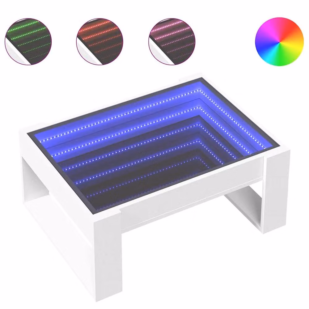 Berkfield Home Infinity LED Decorative Coffee Table in White, W/D/H: 70 x 53 x 30 cm – 1