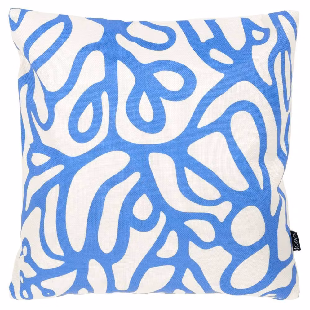 icon Kyoto Fabric Square Cushion in Squiggle Leaf Blue, W/D/H: 43 x 43 x 43 cm – 2
