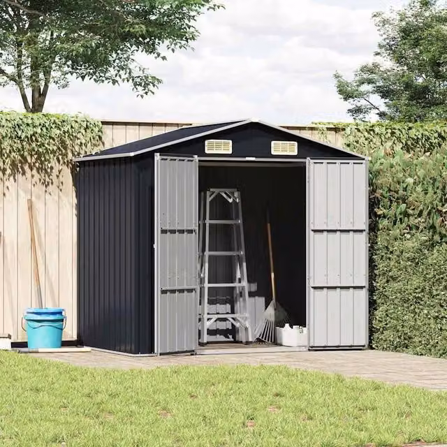 Berkfield Home Modern Anthracite and Black Galvanised Steel Garden Shed with Double Doors and Side Vent, W/D/H: 205 x 129 x 183 cm