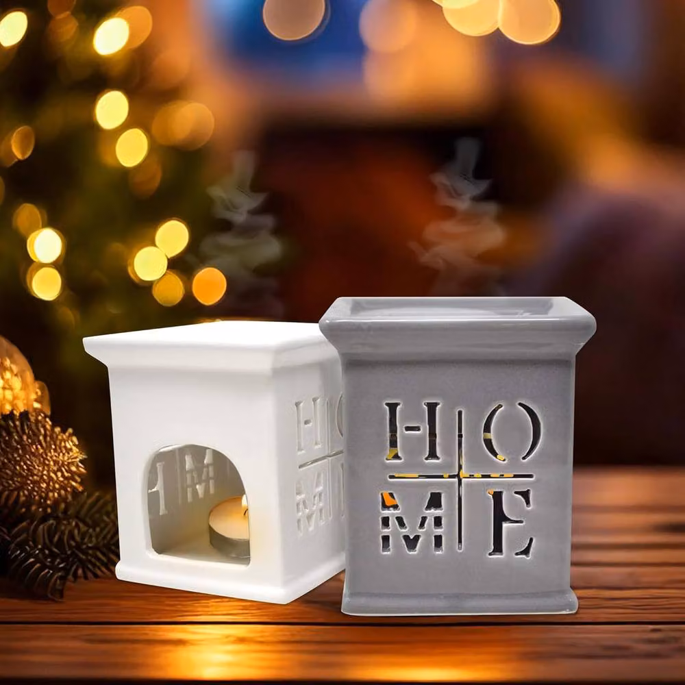 BARGAINS-GALORE Set of 4 Ceramic Tealight Oil Burners for Wax Melt Fragrance in Multicolour and White – 2