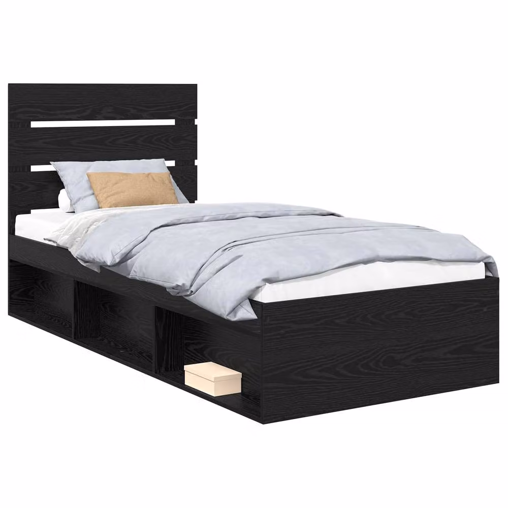 Berkfield Home Modern Bed Frame with Headboard in Black Pine Wood, W/D/H: 100 x 200 cm – 2