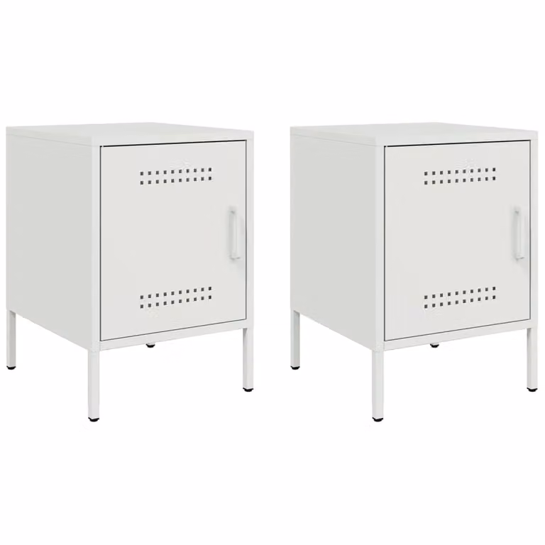 Berkfield Home Set of 2 White Metal Bedside Cabinets, W/D/H: 36 x 39 x 50.5 cm