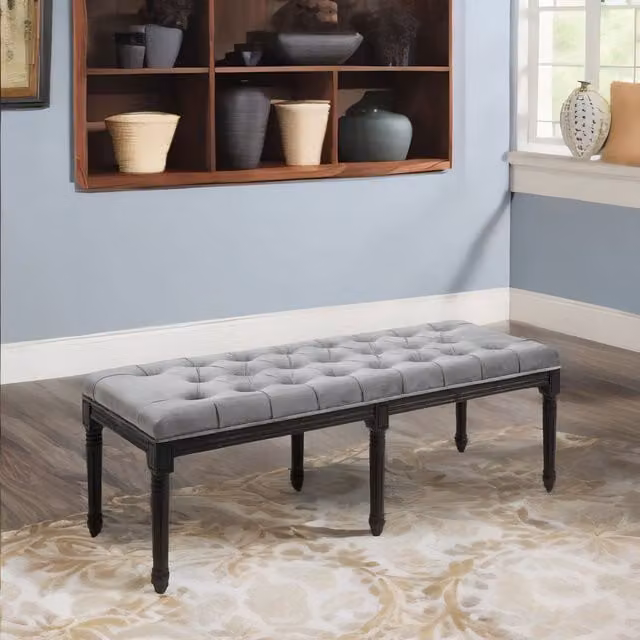 Furnold Grey Velvet Tufted Accent Bench Seat
