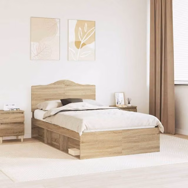 Berkfield Home Sonoma Bed Frame with Headboard in Brown Solid Pine Wood, W/D/H: 120 x 190 cm