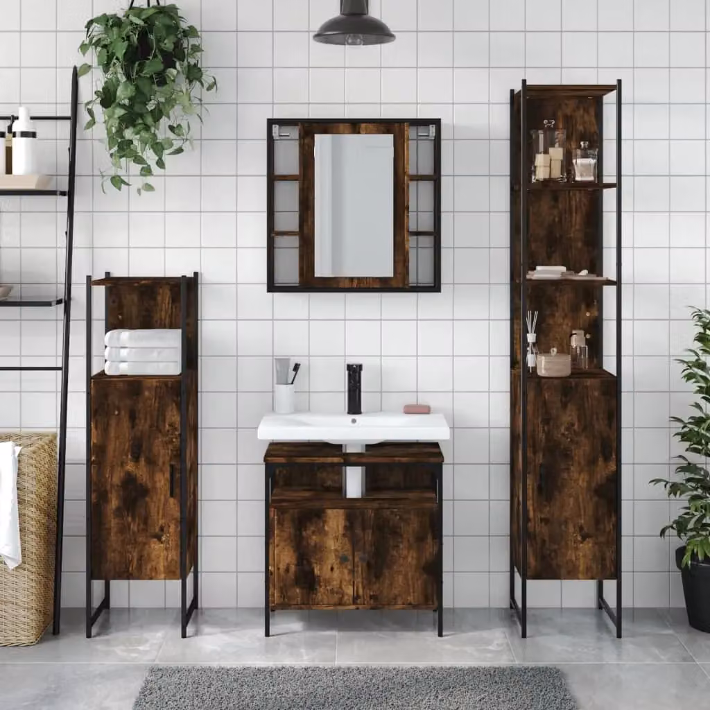 Berkfield Home 4 Piece Smoked Oak Bathroom Cabinet Set in Brown – 2