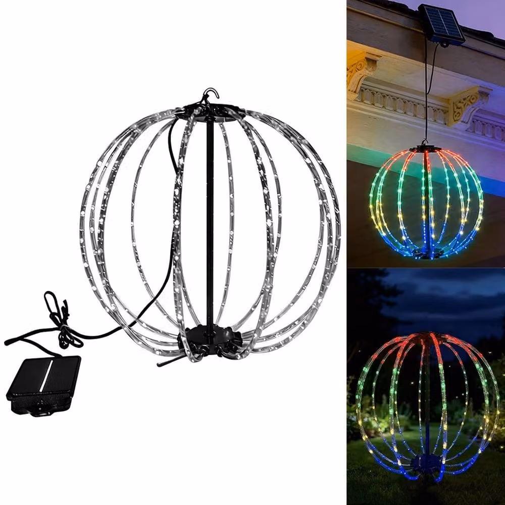 FLAVORA Multicolour Solar LED Hanging Lanterns with Dusk Sensor and Hook, Black – 2