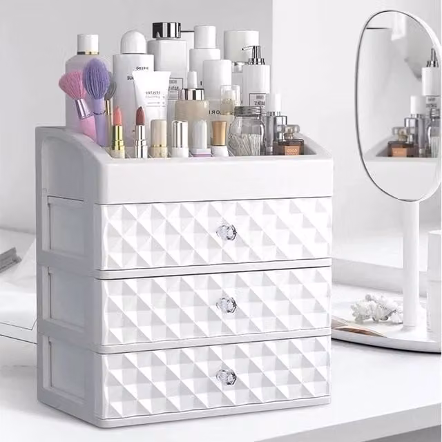 EONLION White Plastic Make Up Organiser Cosmetic Vanity Case Box, Width: 50 cm