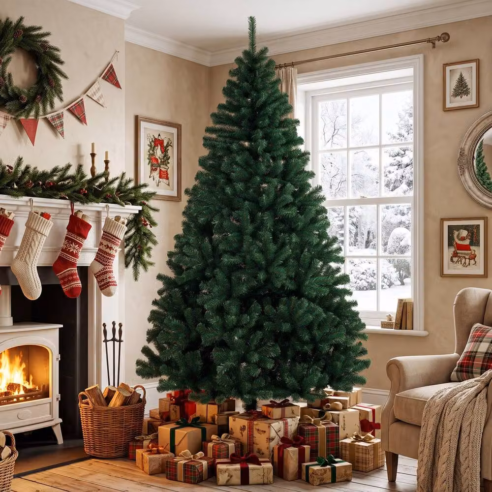 HOMCOM Green Artificial Christmas Tree with Hinged Design, Height: 200 cm – 2