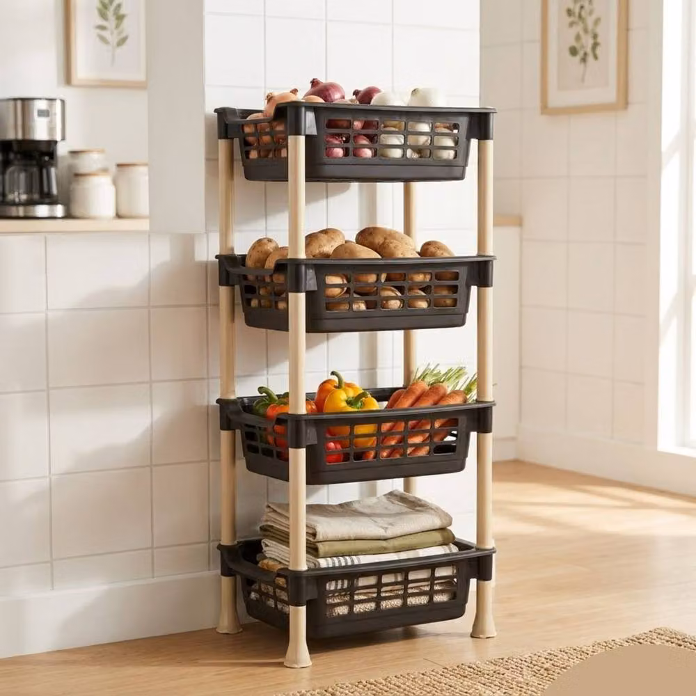 Bedsland 4 Tier Modular Vegetable Rack Storage Organizer Kitchen Stand, Black – 2