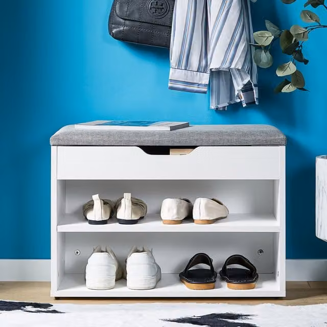SoBuy 2 Tier Shoe Storage Bench with Padded Seat in Grey, W/D/H: 60 x 30 x 48 cm