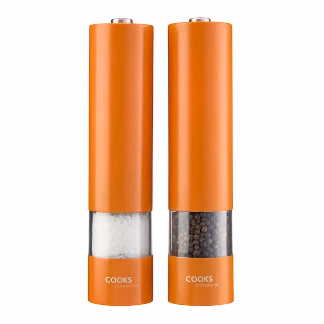 Cooks Professional Electric Salt and Pepper Mill Set, Stainless Steel Automatic Grinder, Orange – 2