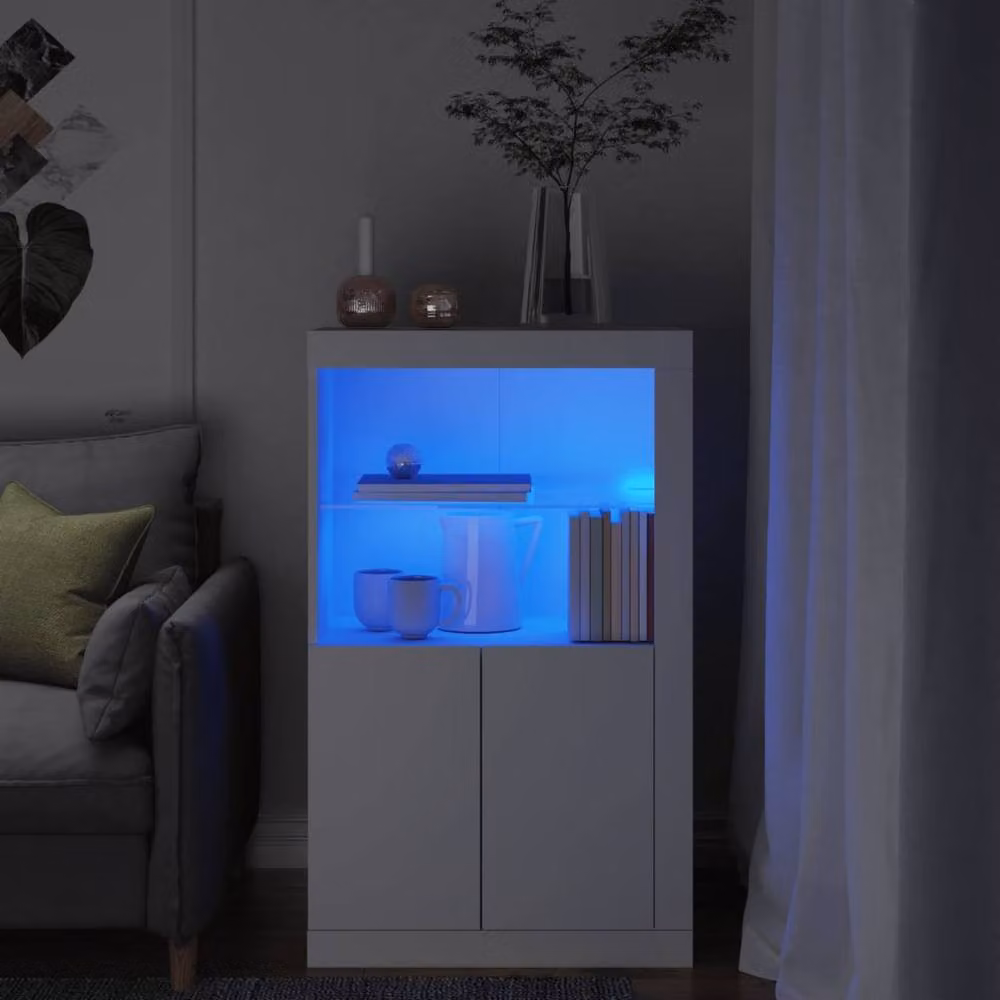 Berkfield Home Modern White Side Cabinet with Integrated LED Lighting and Glass Doors – 2