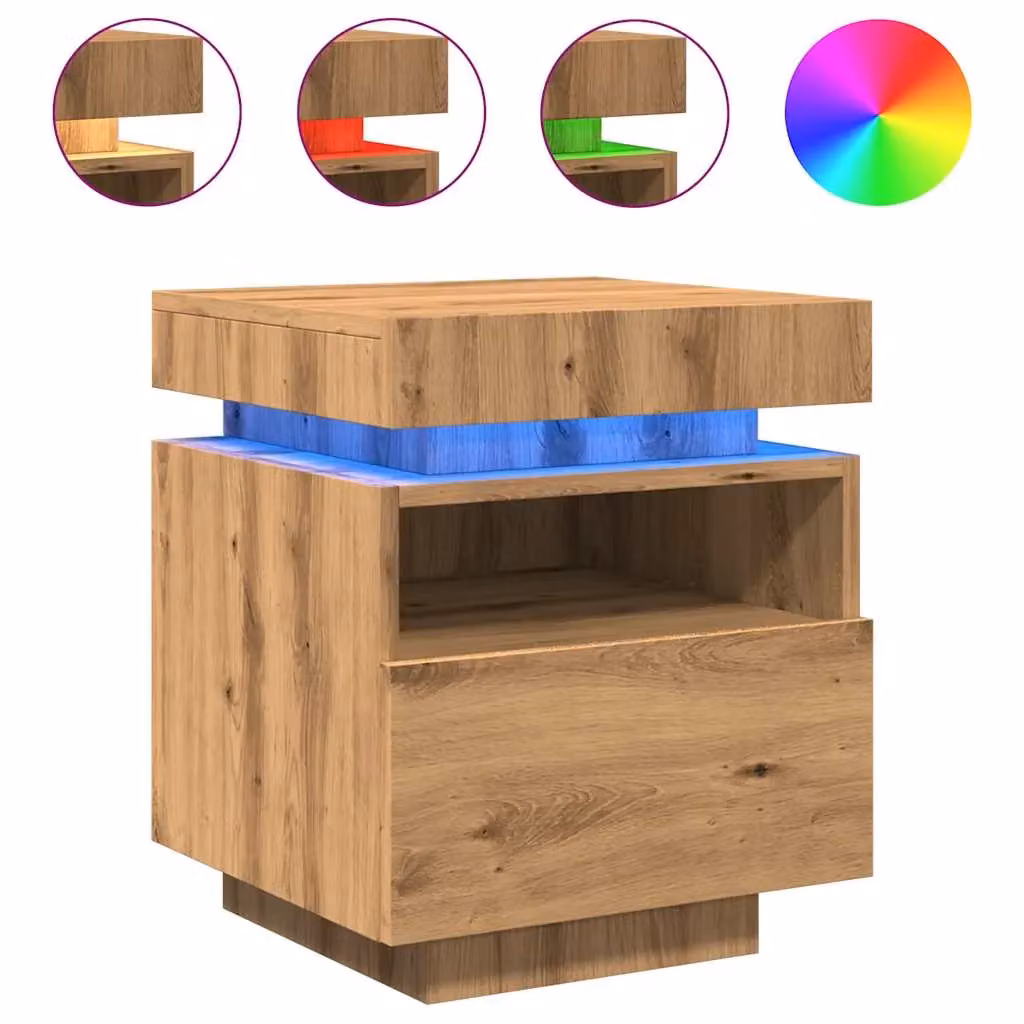 Berkfield Home Set of 2 Artisan Oak Bedside Cabinets with Integrated LED Lights in Brown, W/D/H: 40 x 39 x 48.5 cm – 2