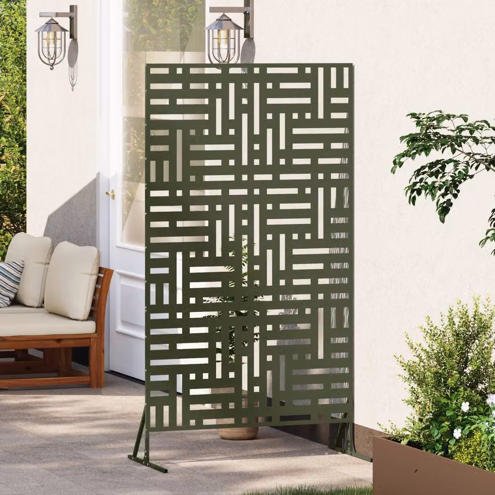 Berkfield Home Steel Privacy Screen in Green, W: 100 cm, D: 50 cm, H: 180 cm – 3
