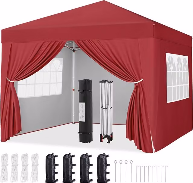 Yaheetech Heavy Duty Outdoor Pop-up Canopy Gazebo in Red with Transparent Windows and UPF 50+ Protection