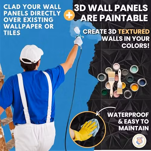 Novecrafto 3D Modern Diamond Design PVC Wall Panels, Black, 6 Sheets, W/D/H: 50 x 50 x 50 cm – 11