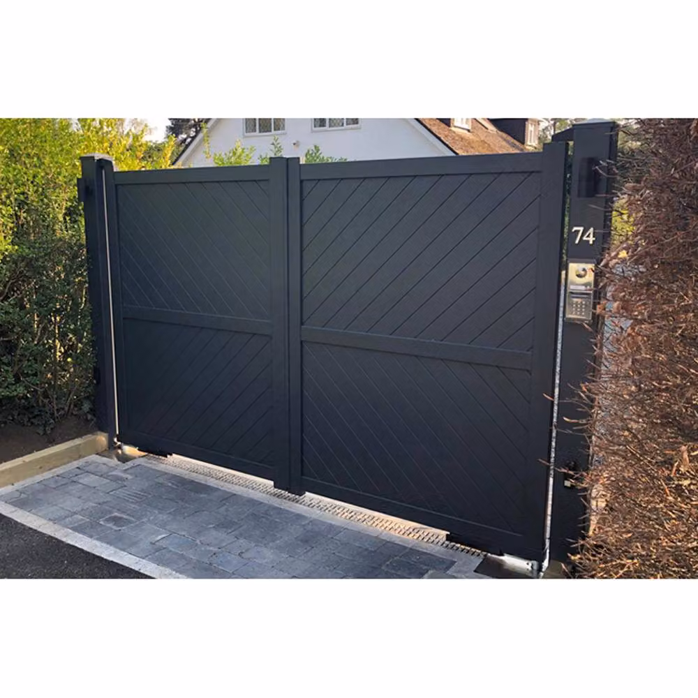 Ready Made Double Swing Gate with Diagonal Solid Infill and Flat Top, Black, W: 400 cm, H: 180 cm – 2