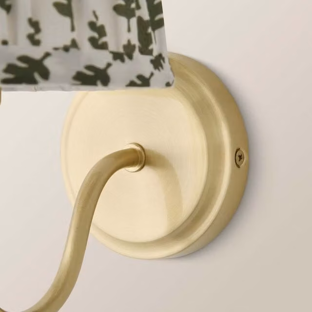 ValueLights Binky Rechargeable Wall Light with Green Floral Fabric Shade in Brushed Gold