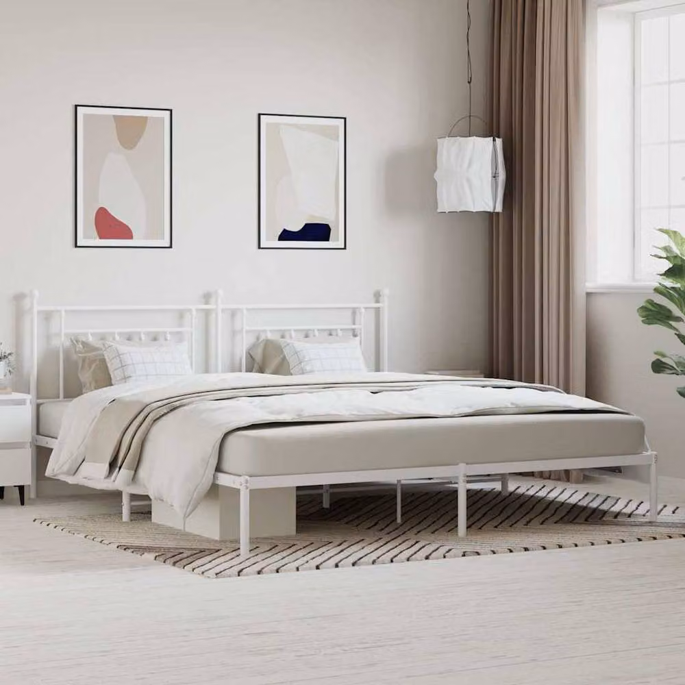 Berkfield Home Metal Bed Frame with Headboard in White, W/D/H: 200 x 200 x 97 cm – 2