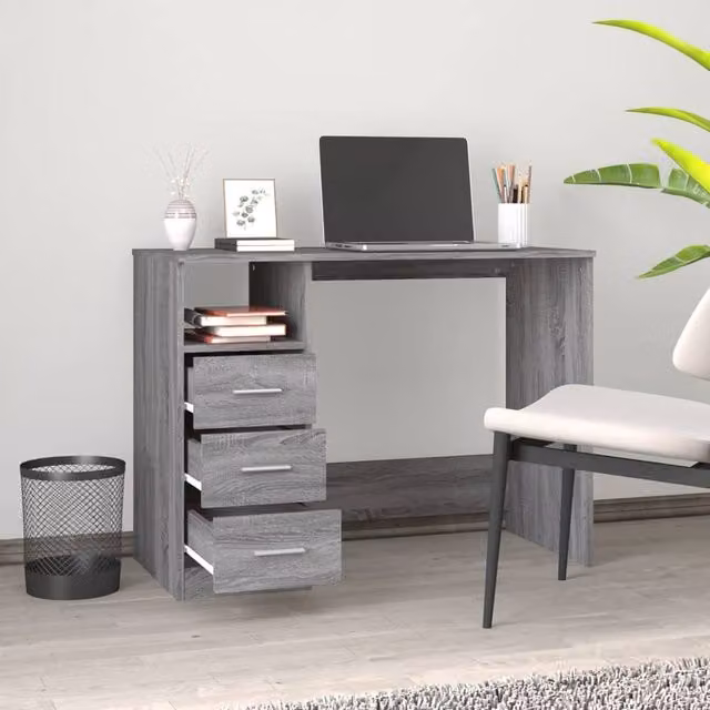 Berkfield Home Elegant Writing Desk with Drawers in Grey Sonoma, W/D/H: 102 x 50 x 76 cm