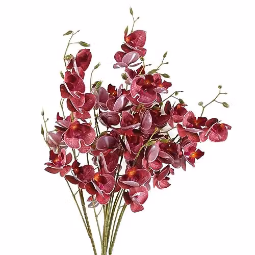 Leaf Pack of 6 Dark Pink Artificial Mini Orchid Stems, Height: 80 cm