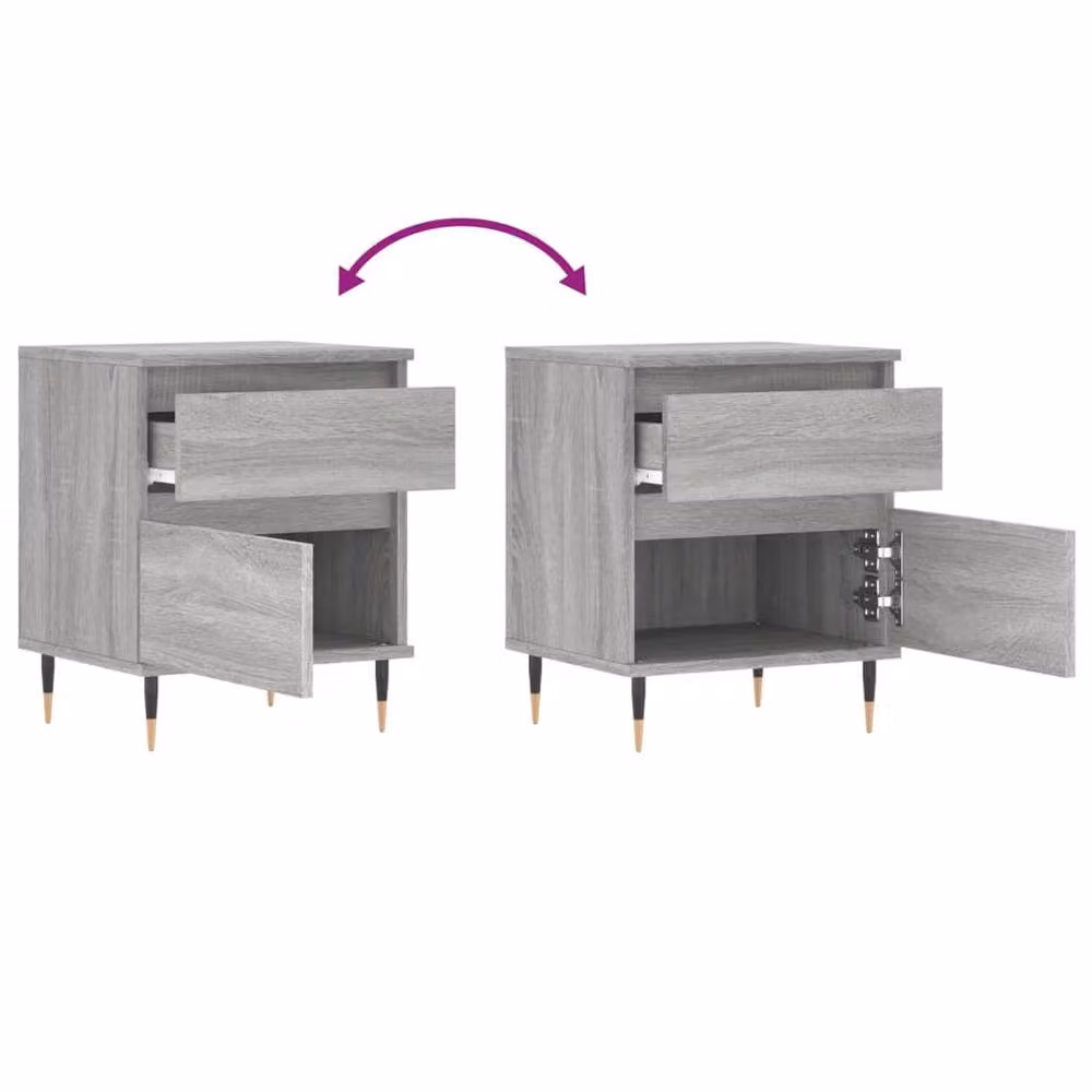 Berkfield Home Set of 2 Grey Sonoma Bedside Cabinets in Engineered Wood W/D/H: 40 x 35 x 50 cm – 3