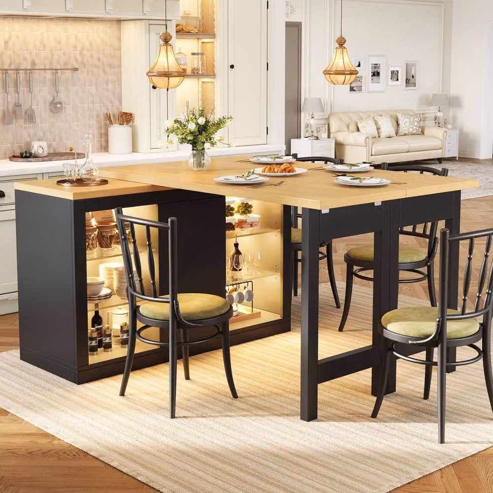Rolipo Extendable LED Sideboard and Adjustable Dining Table with Storage in Black and White – 3